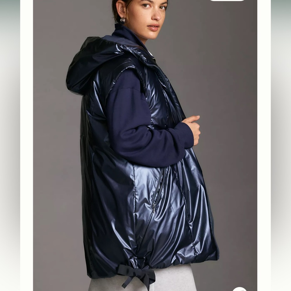 NWT Pilcro Anthropology Longline Shine blues hooded vest puffer jacket, size S - Picture 5 of 13